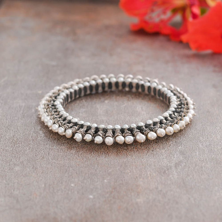 Handcrafted Silver Pearl Bangles