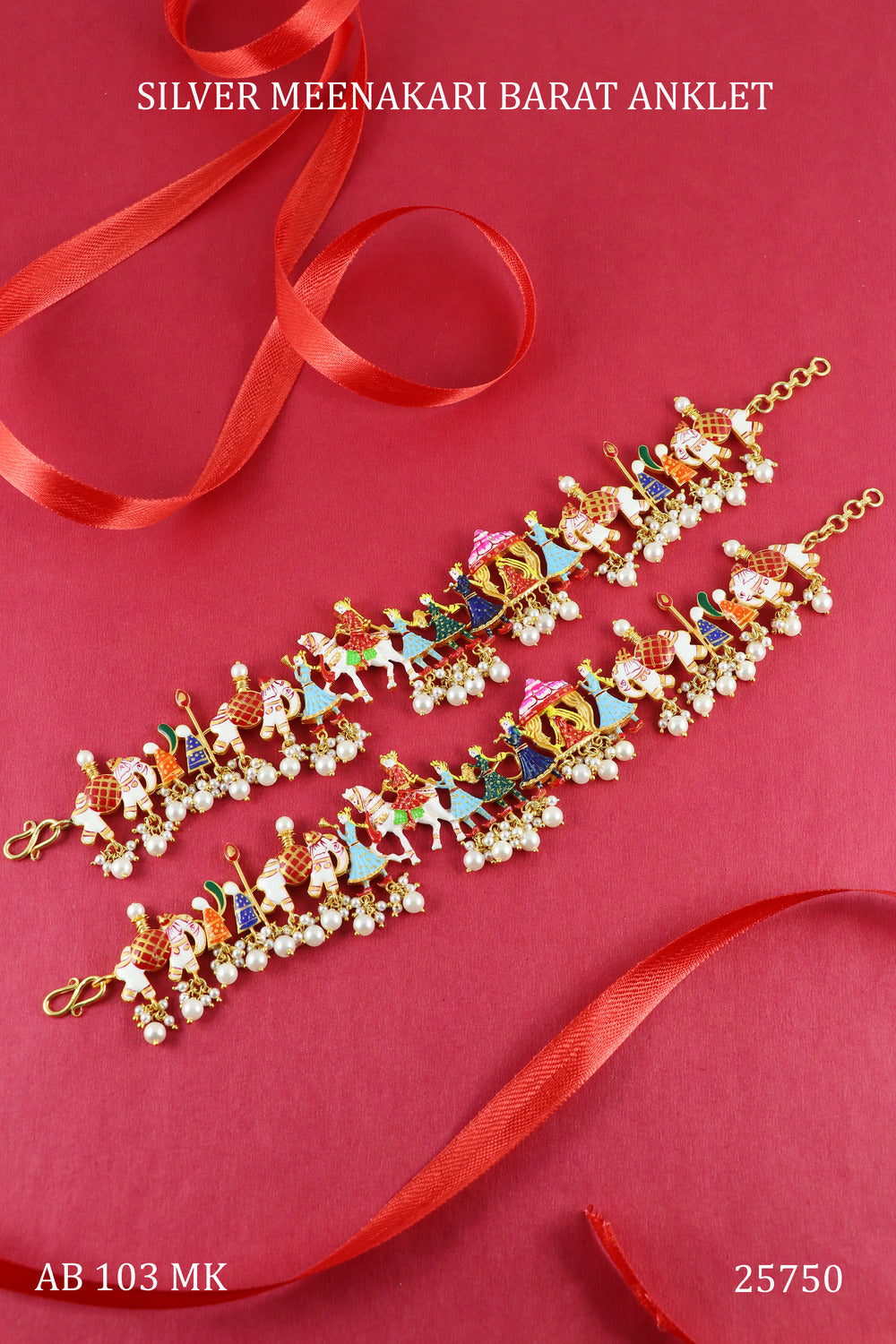 Baarat Meenakari Silver Anklet