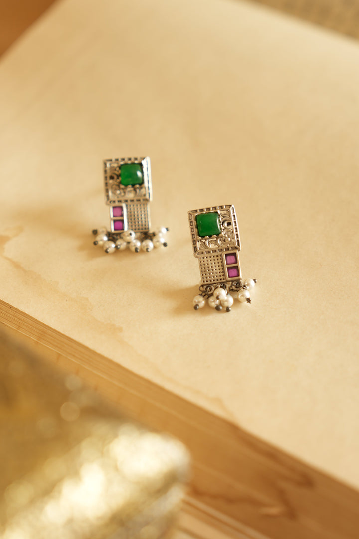 Geometric Charm Oxidised Silver Earrings