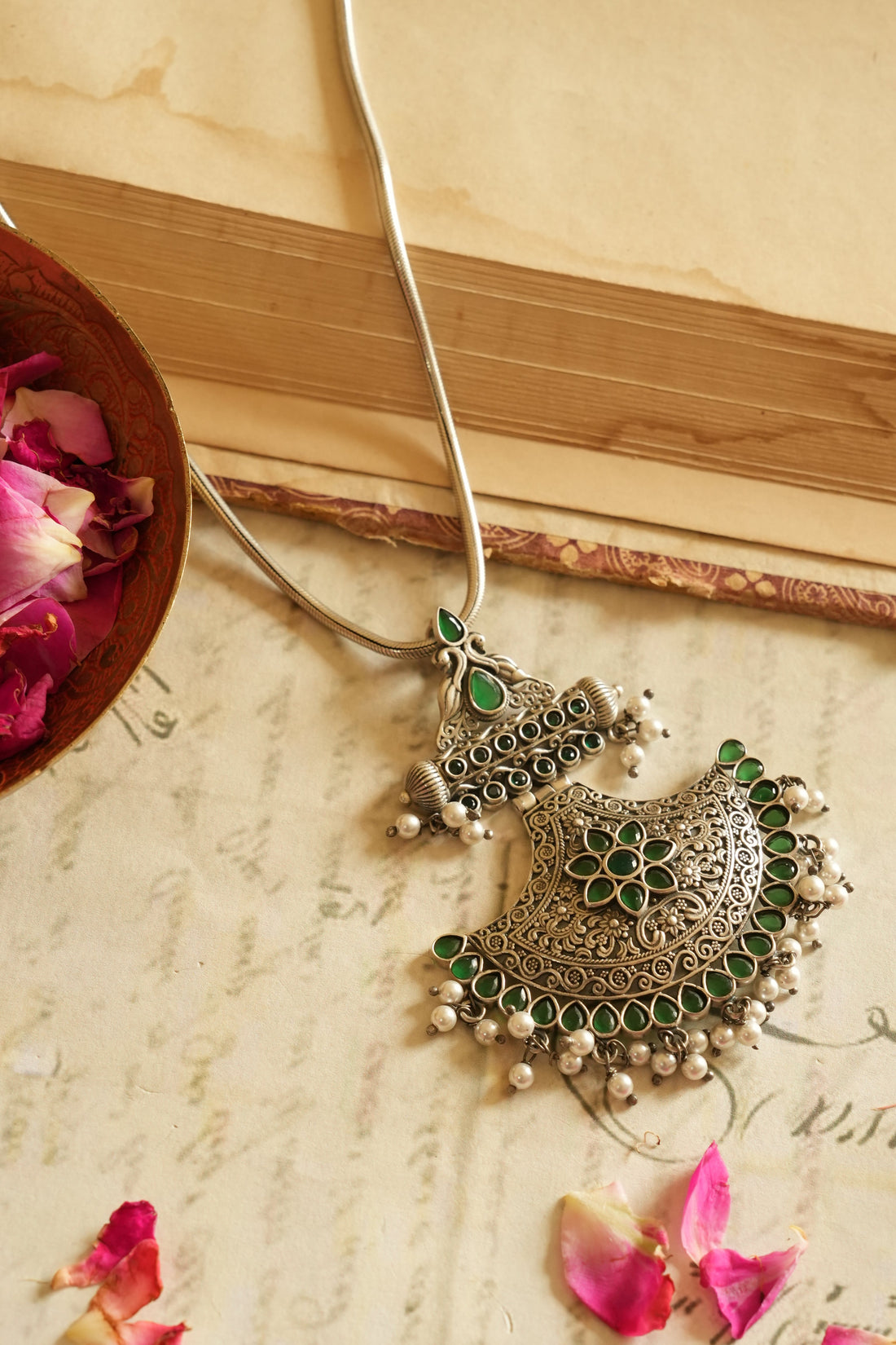 Moon inspired Oxidised Silver Pendant