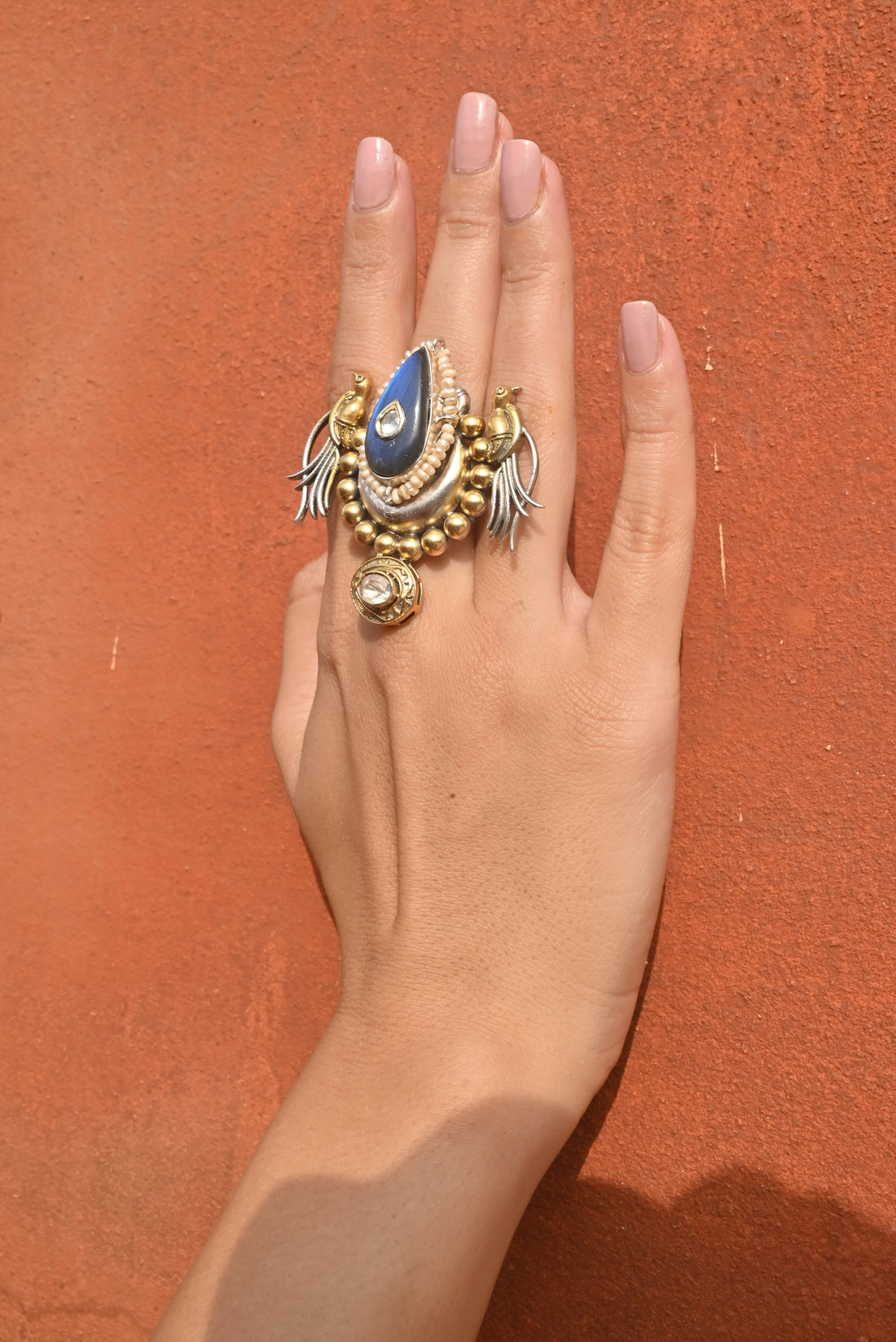 Silver fusion Double Parrot Ring