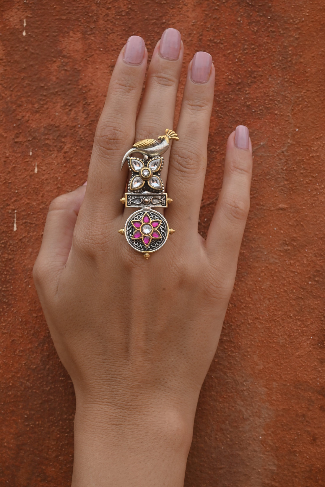 Silver Fusion Peacock Mandala Ring