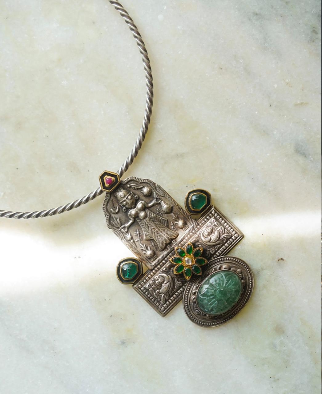 Fusion Silver Jewellery Tribal Goddess Pendant Necklace with stone