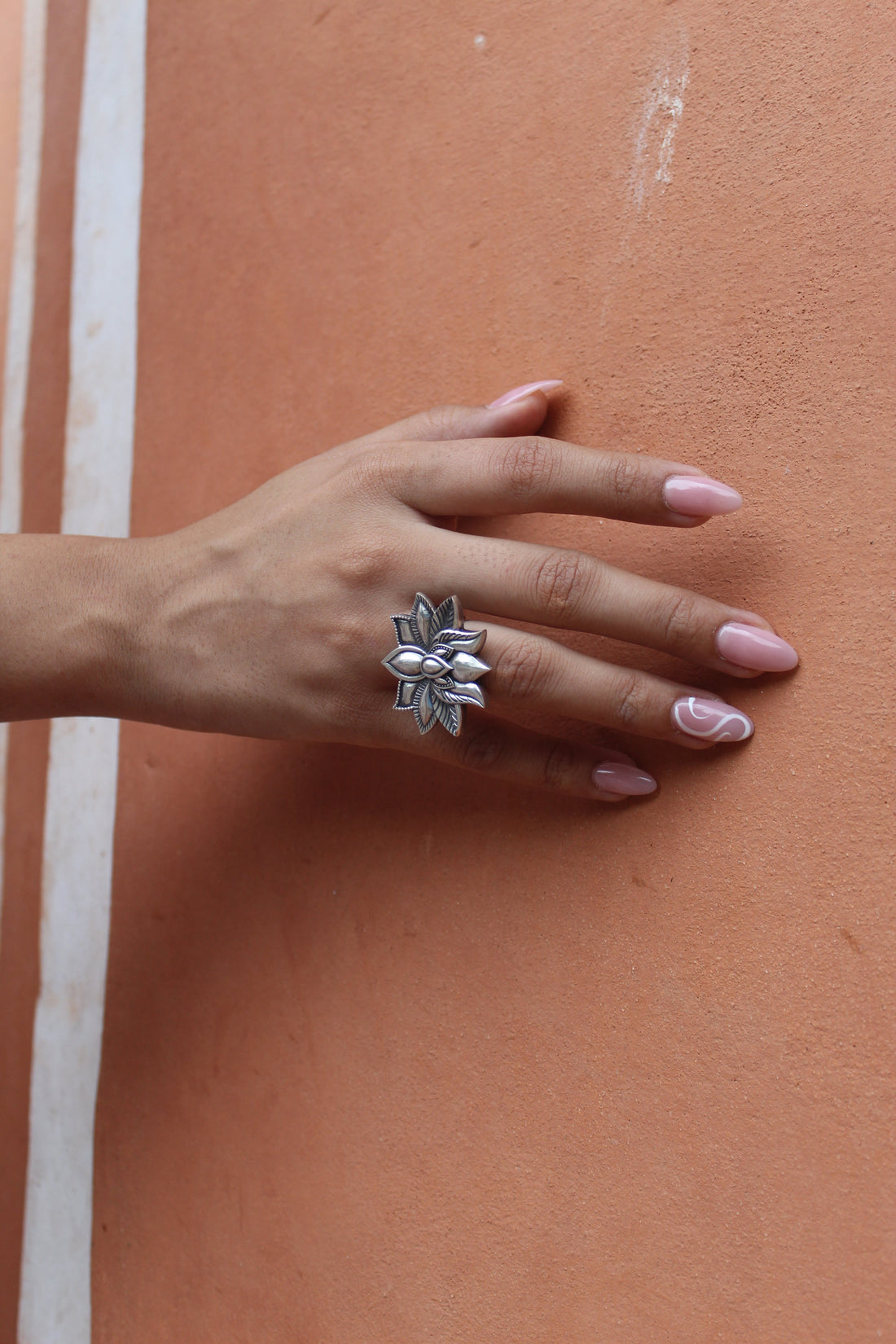 Silver Lotus Oxidized Ring