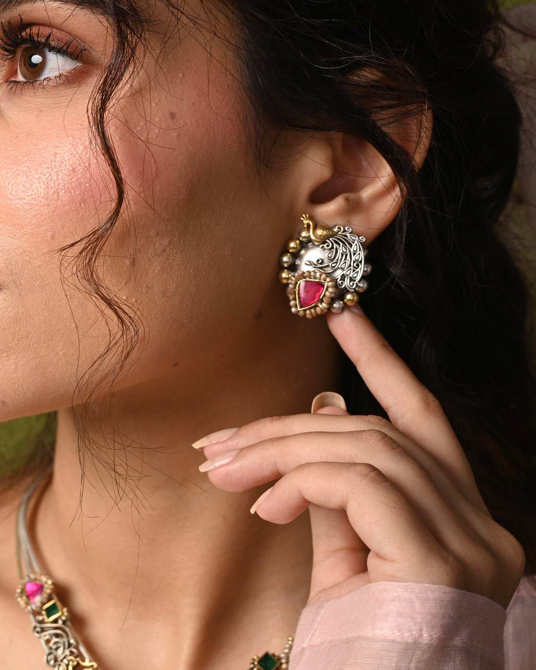 Silver Fusion Blue Stone Hasli set