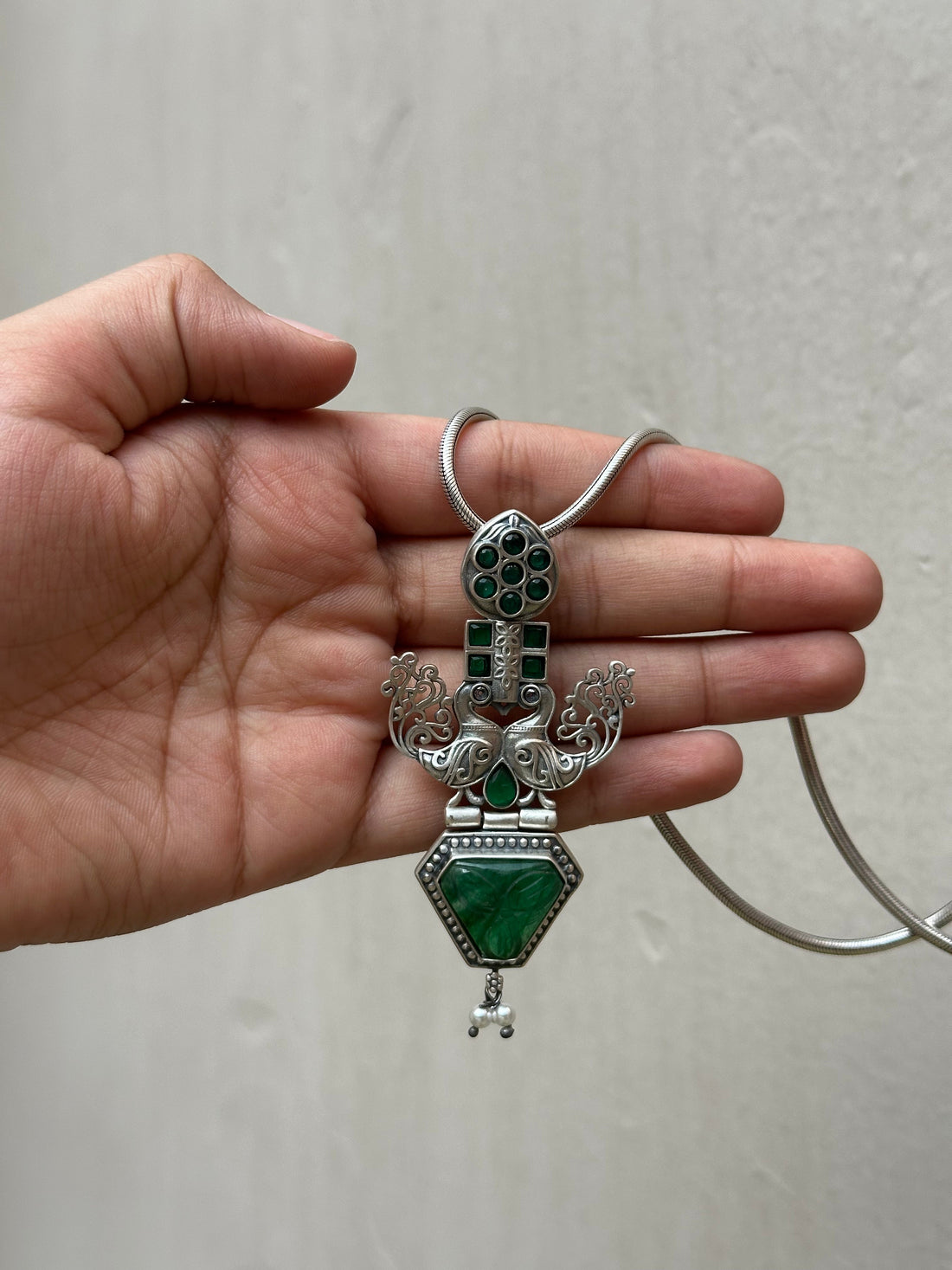 Intricately Crafted Silver Oxidised Pendant & Chain