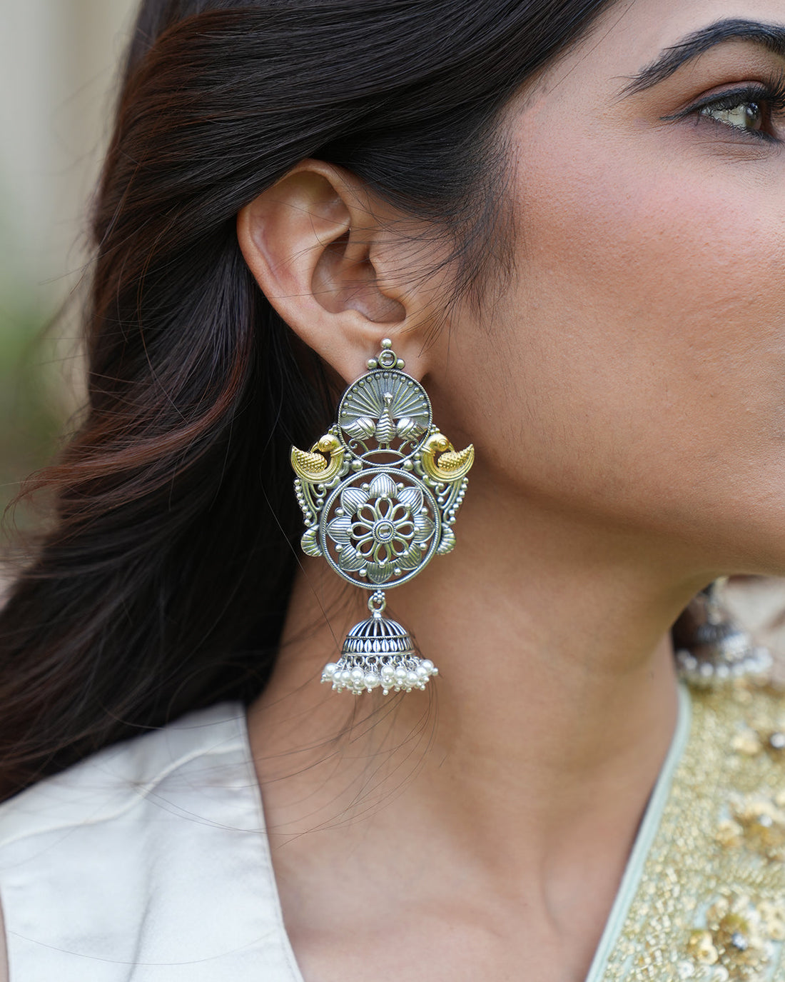 Vintage-Inspired Oxidised Silver Danglers