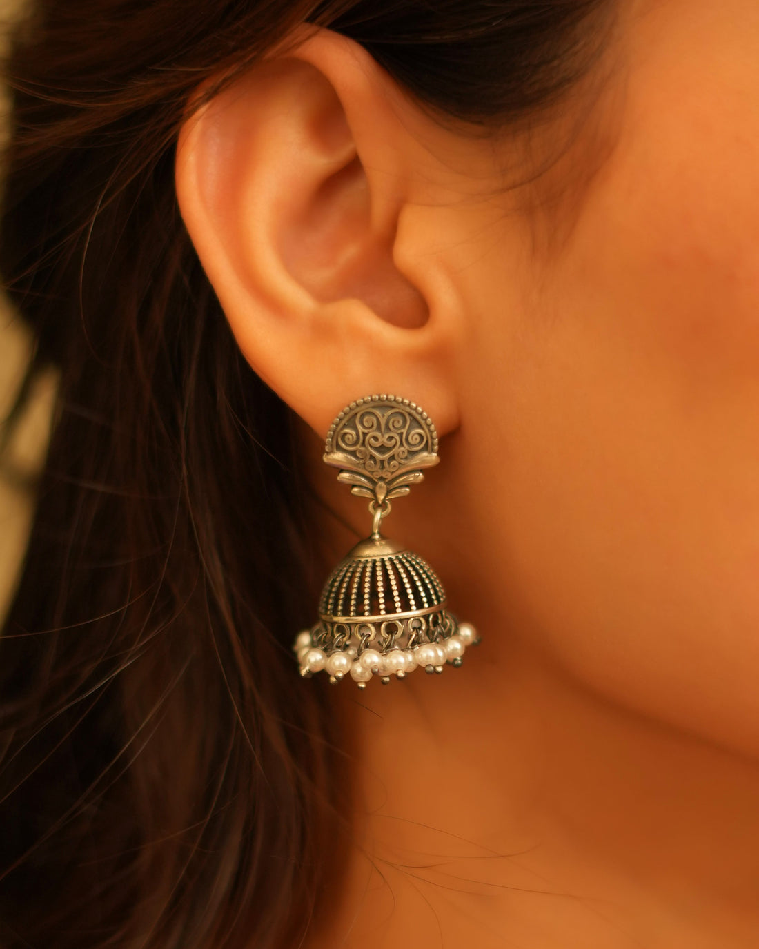Classic Oxidised Silver jhumki