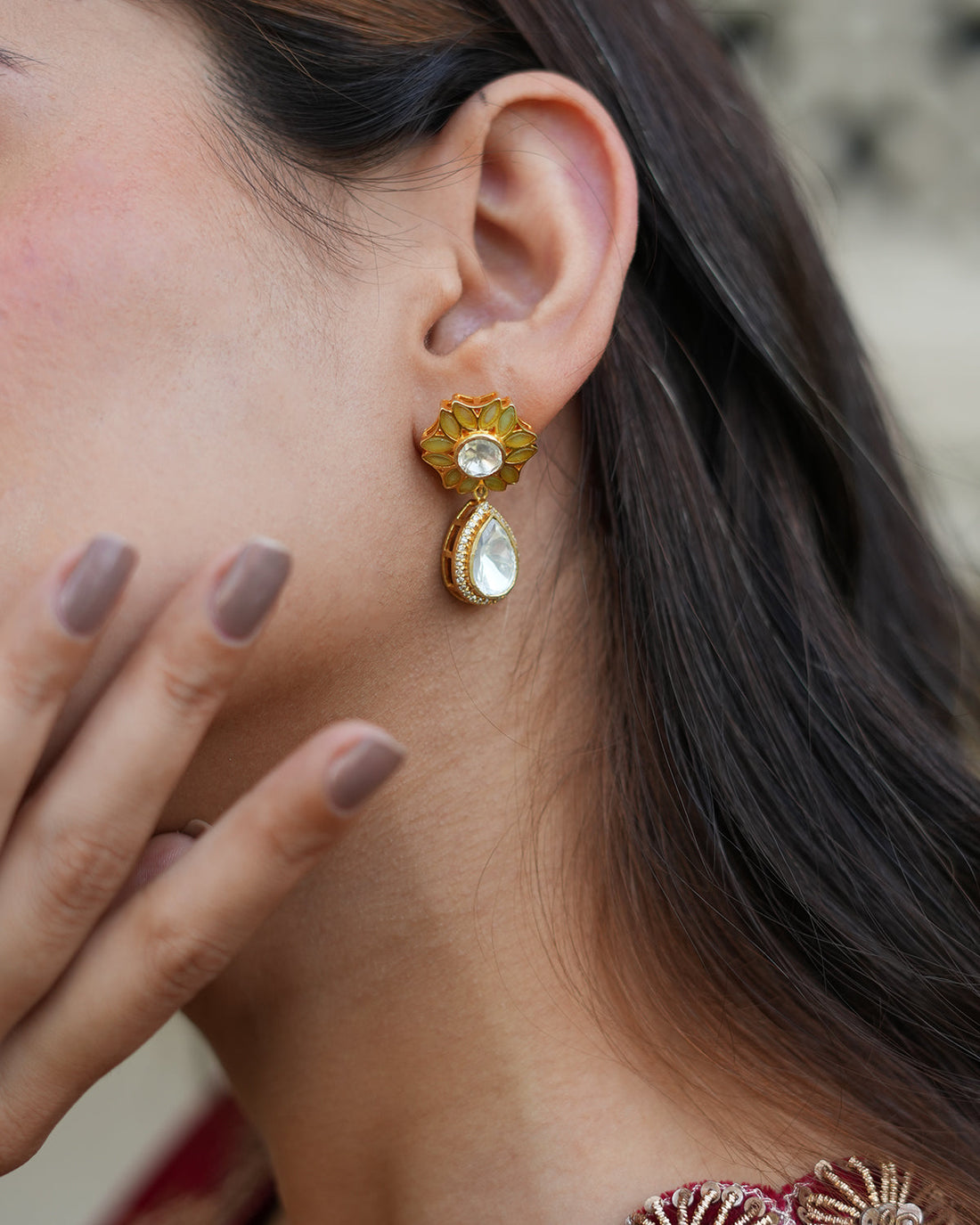 Lightweight Polki Earrings in Sterling Silver