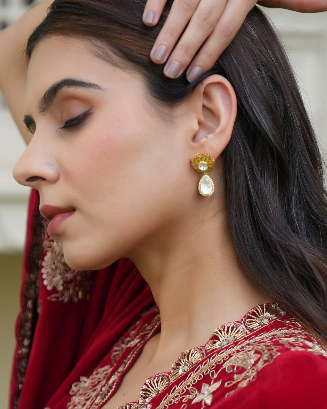 Lightweight Polki Earrings in Sterling Silver