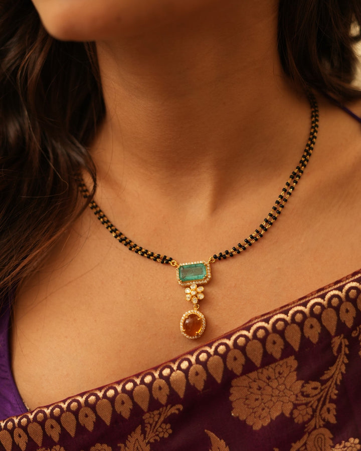 Elegant Polki Mangalsutra with Ruby and Emerald Accents
