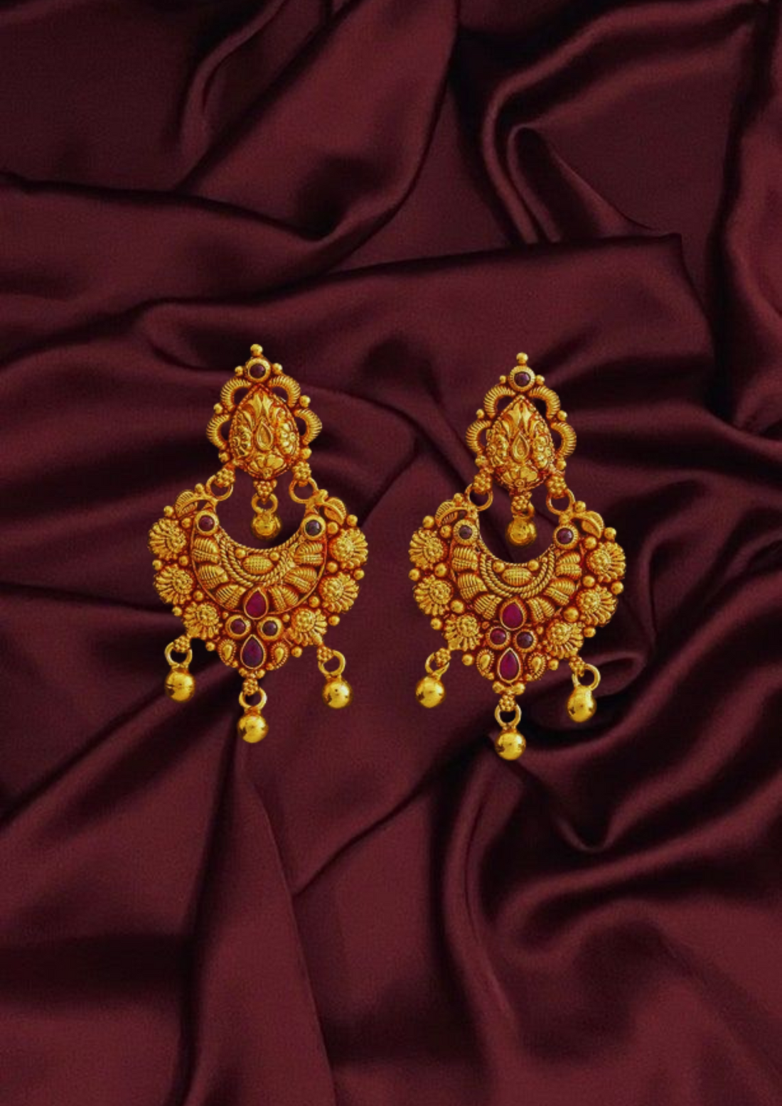 Floral Motif Antique Silver Temple Earrings