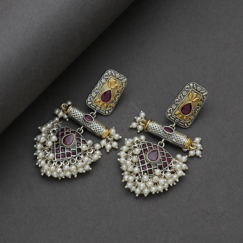 Silver Pink Stone Earring