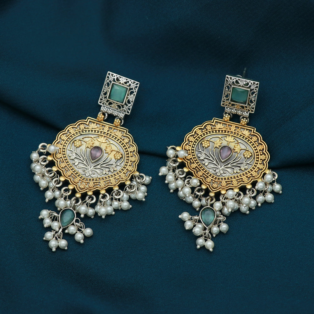 Silver Dual Tone Hanging Earrings