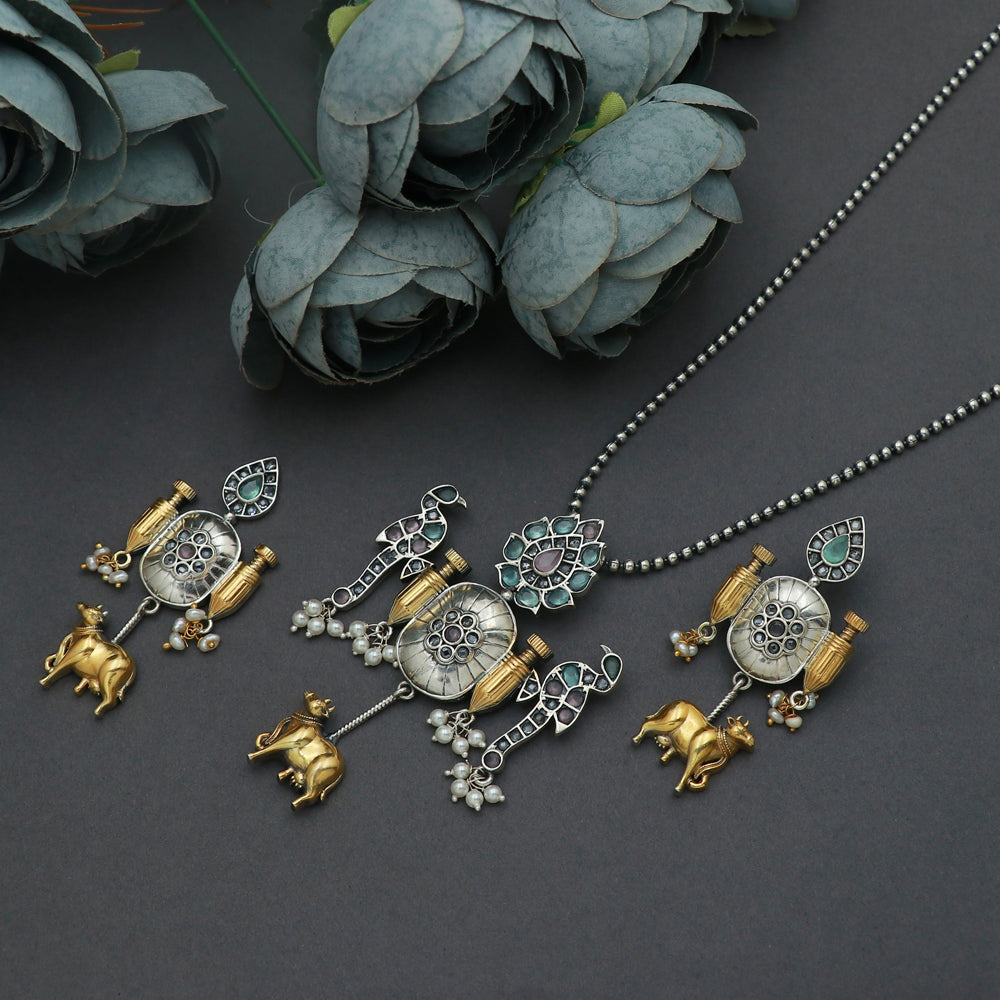 Silver Stone Pendant and Earring Set