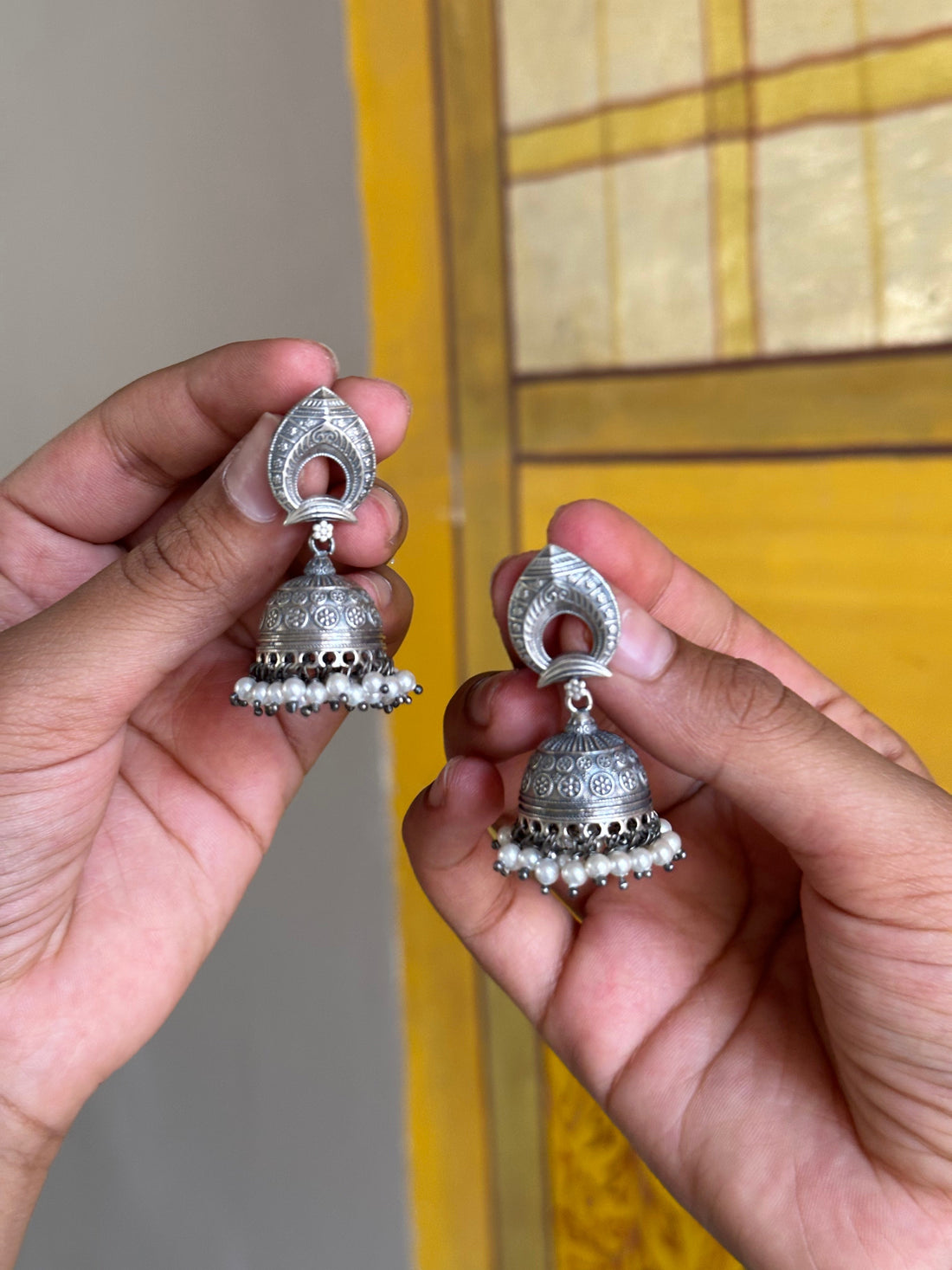 Classic Dome-Shaped Silver Oxidised Jhumki