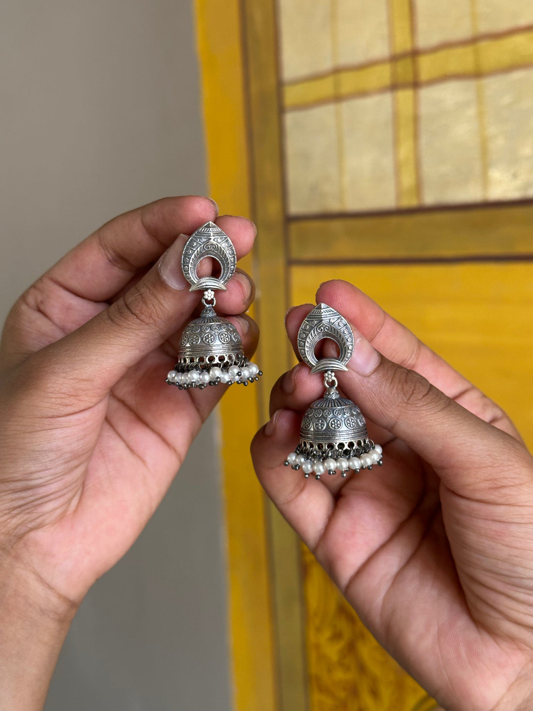 Classic Dome-Shaped Silver Oxidised Jhumki