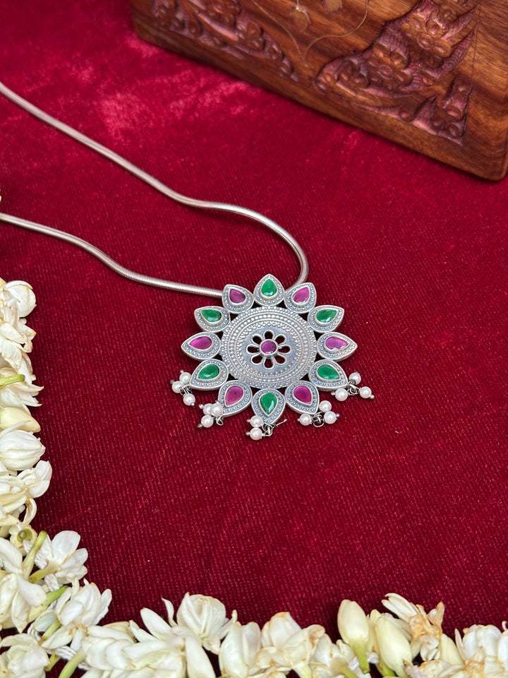 Floral-Inspired Silver Pendant with Chain