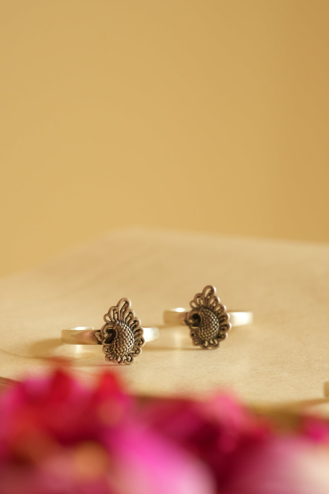 Peacock Motif Oxidised Silver Toe Rings