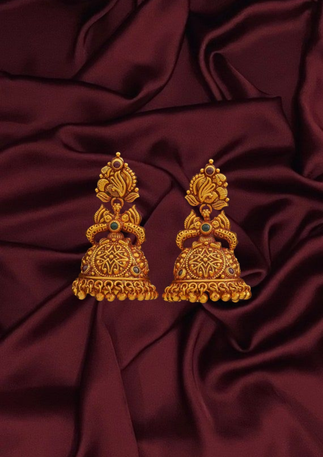 Regal Silver Temple Earrings with Gold and Gemstone