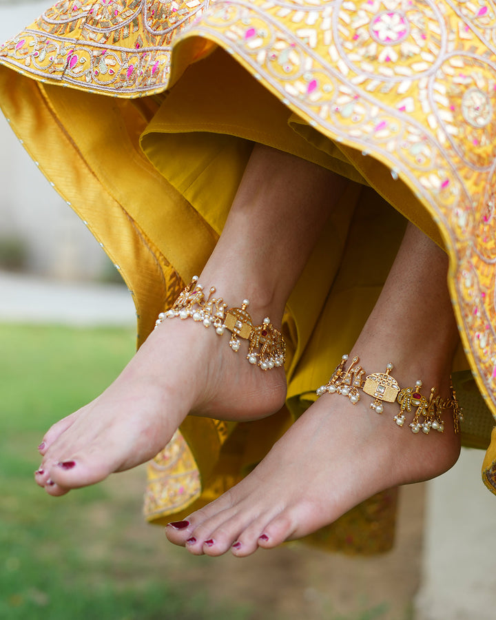 Handcrafted  Kundan Polki Silver Wedding Anklet