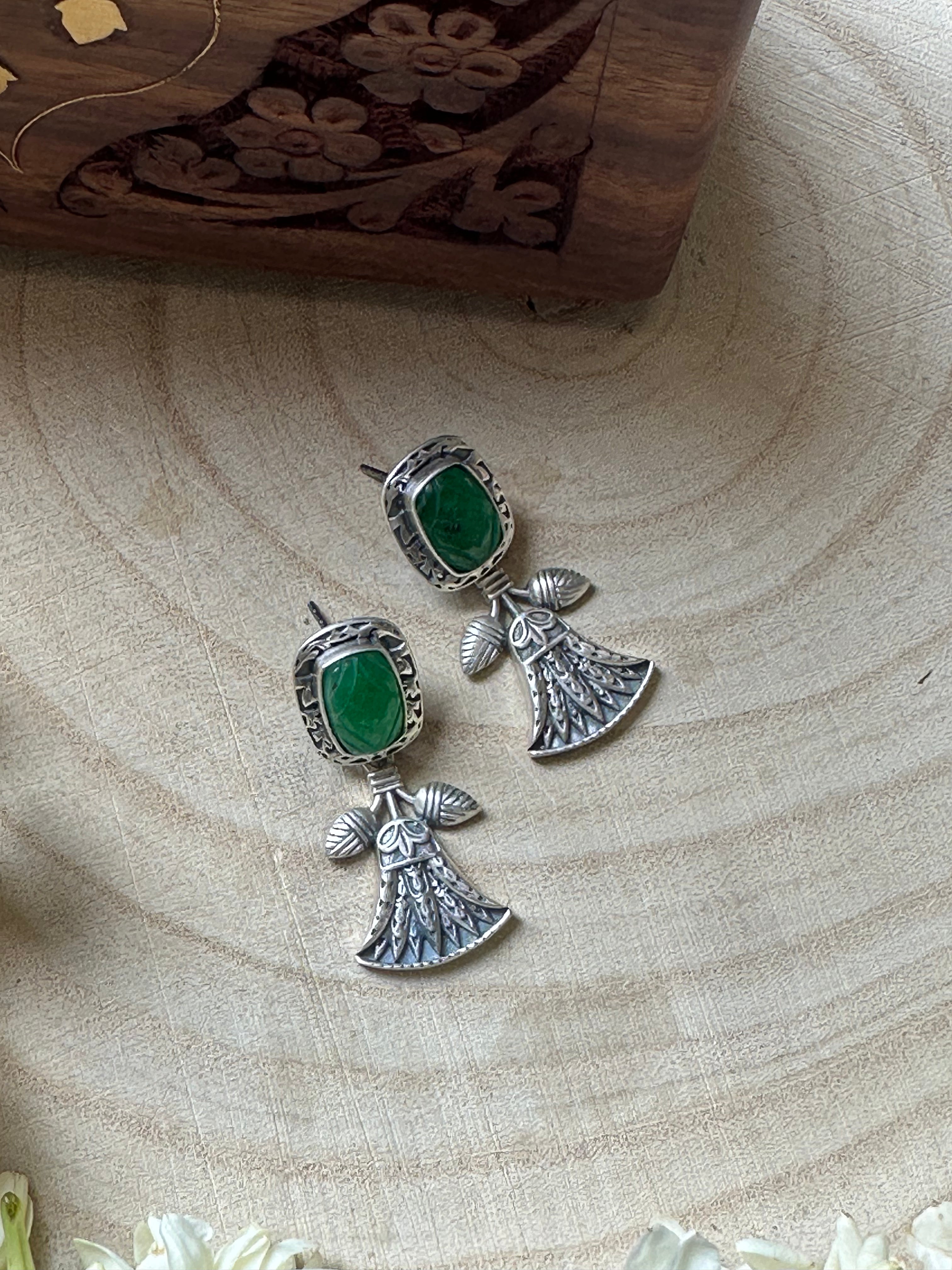 Dancing Doll-Inspired Silver Oxidised Earrings