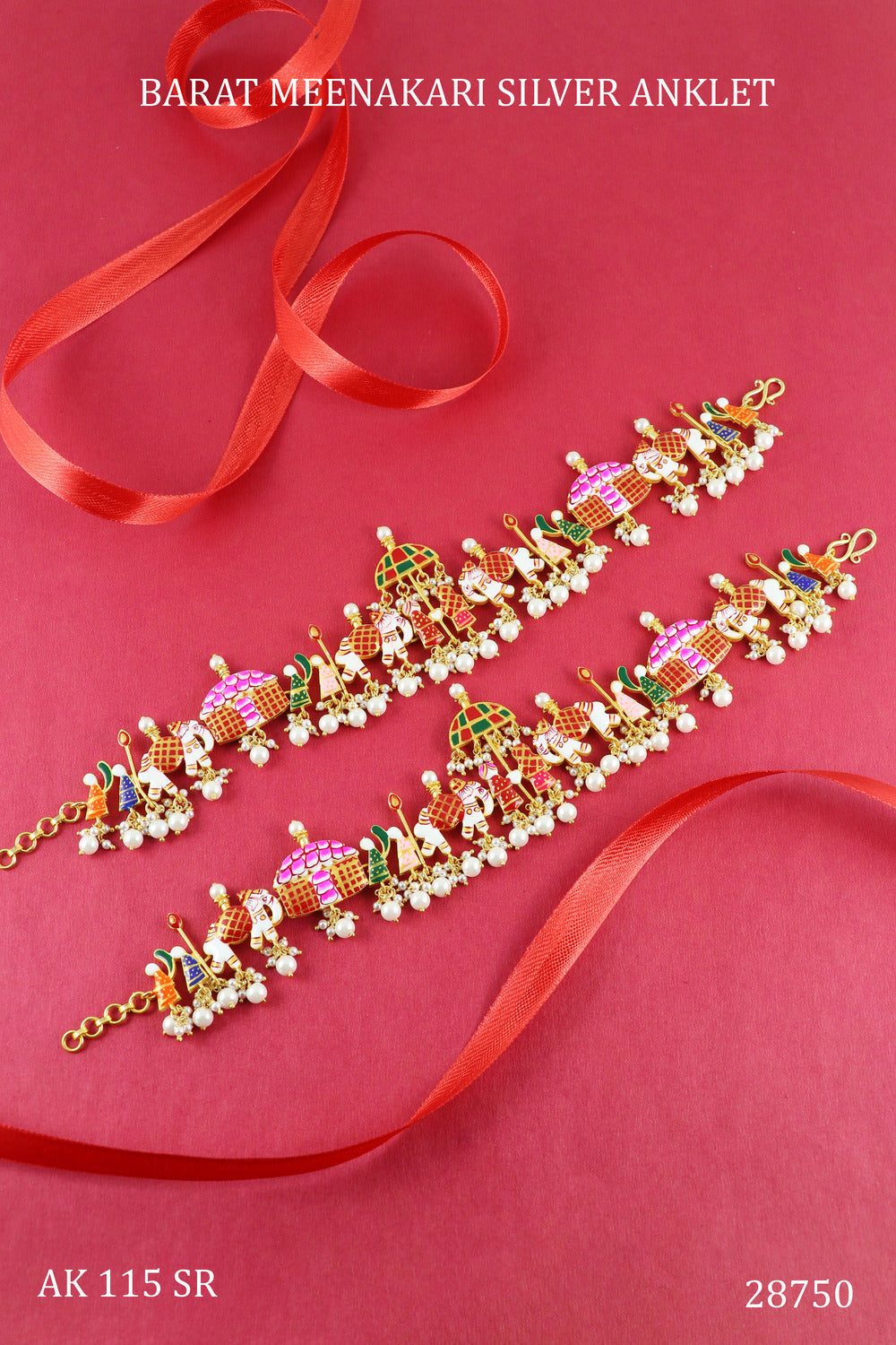 Meenakari baarat Silver Anklet