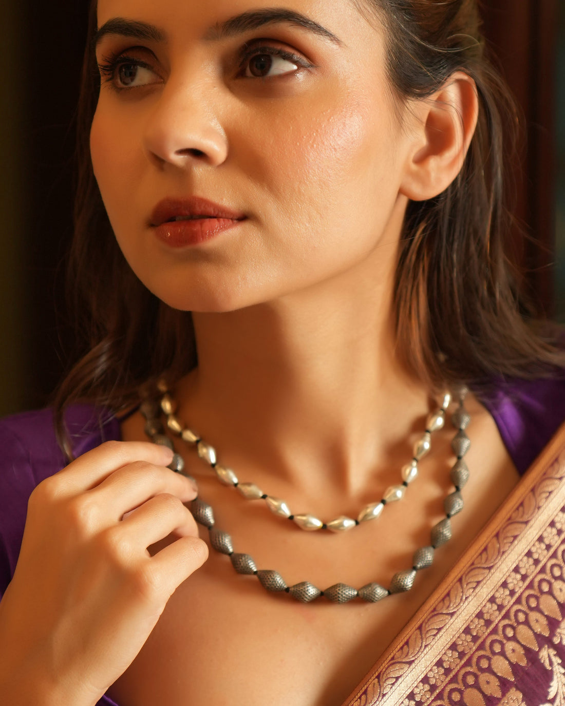 Silver single layer dholki necklace