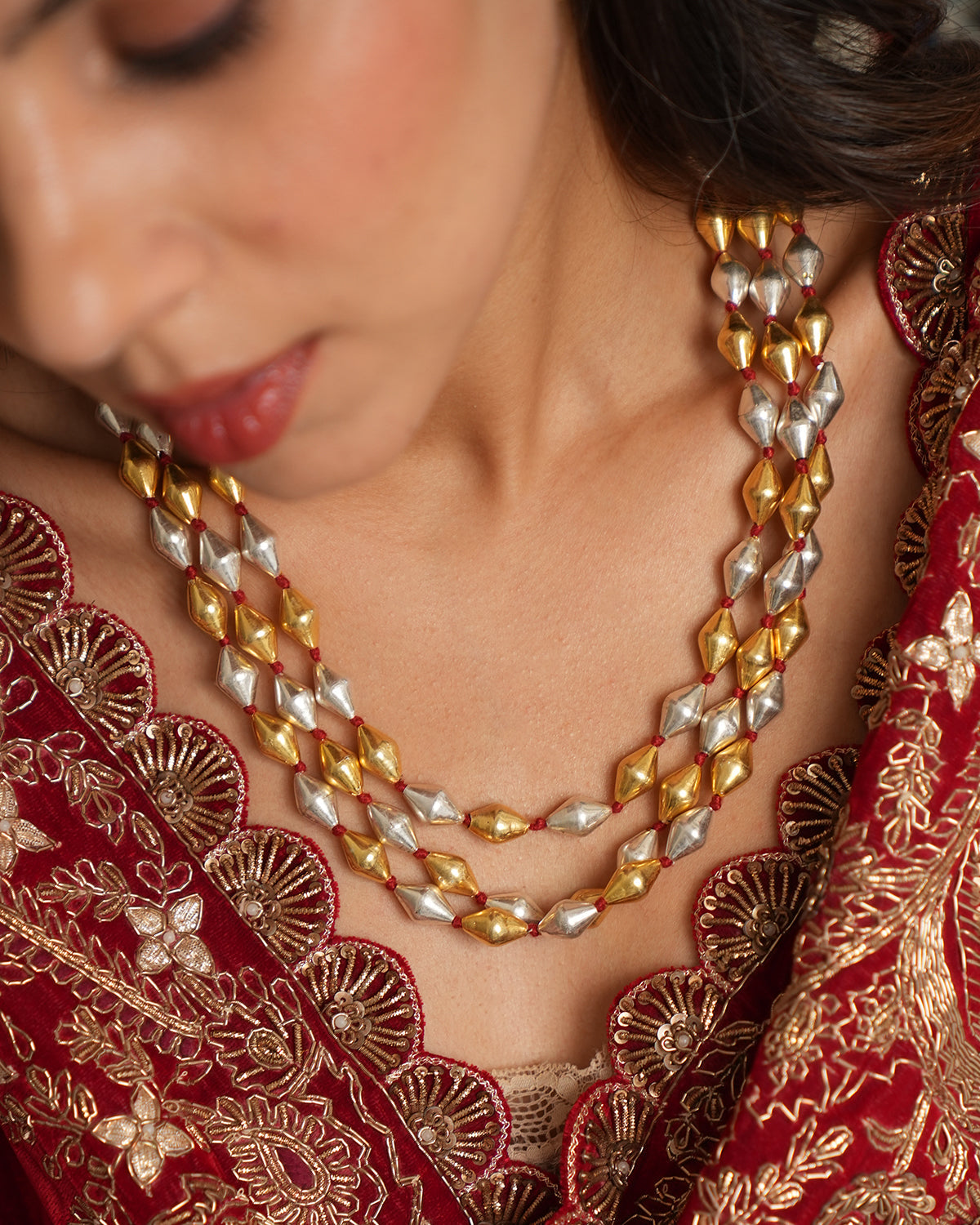 Dual Tone Triple Layer Dholki Necklace