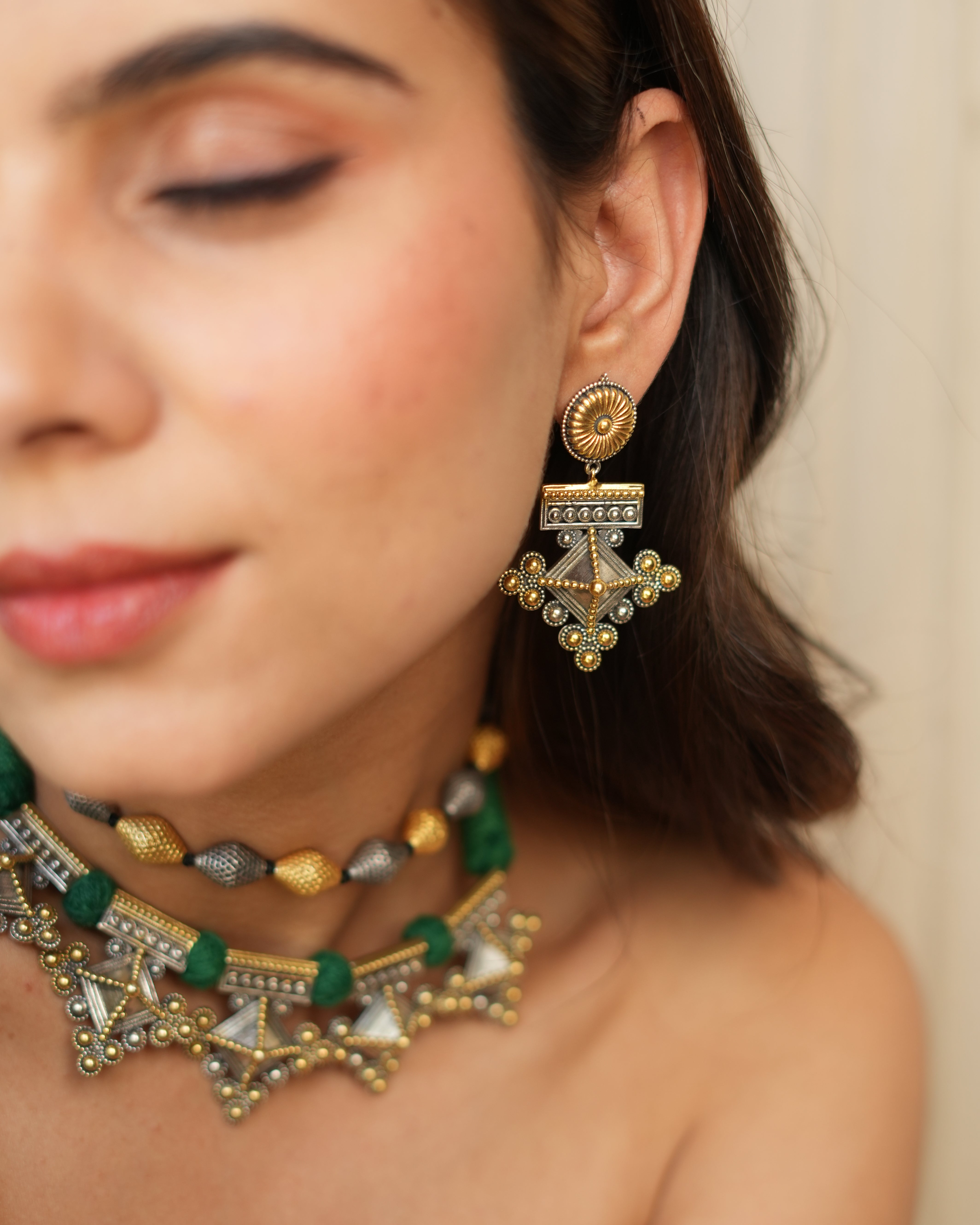 Handcrafted Oxidised Silver Choker & Earring Set