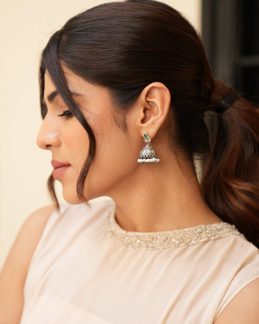 Minimal Oxidised Silver Earrings with Stones