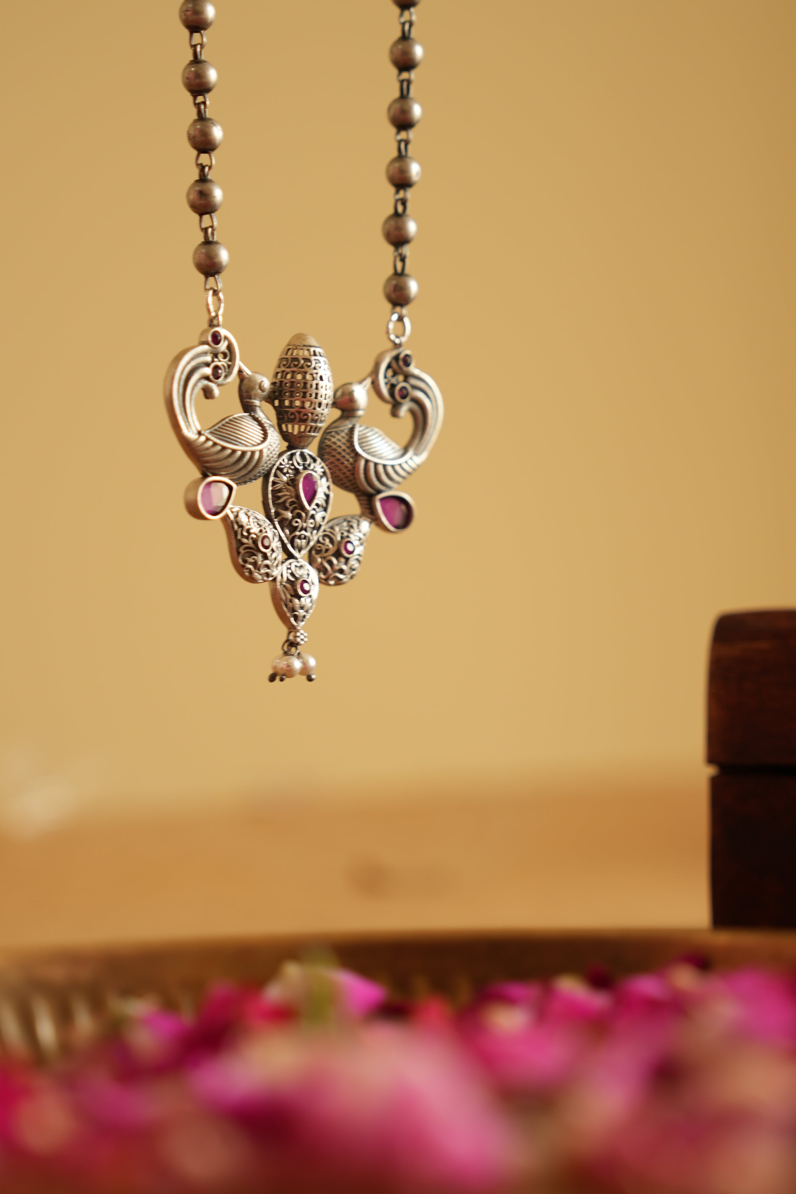 Peacock-Inspired Oxidised Silver Pendant