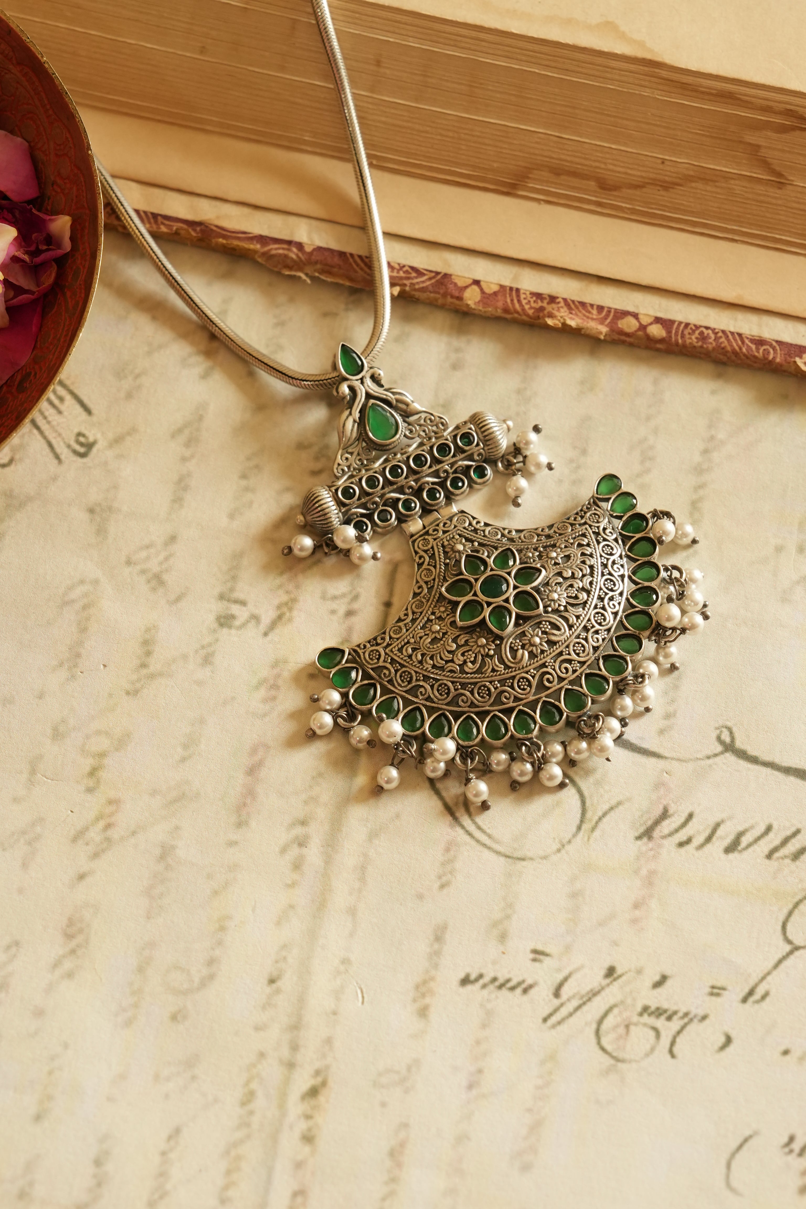 Moon inspired Oxidised Silver Pendant