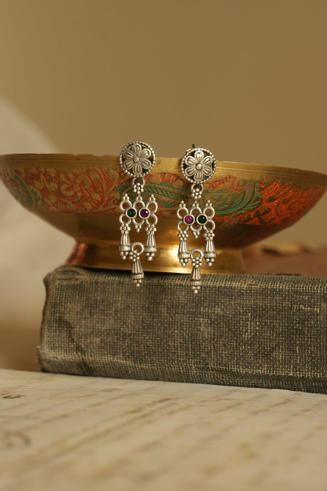 Geometric Charm Oxidised Silver Earrings