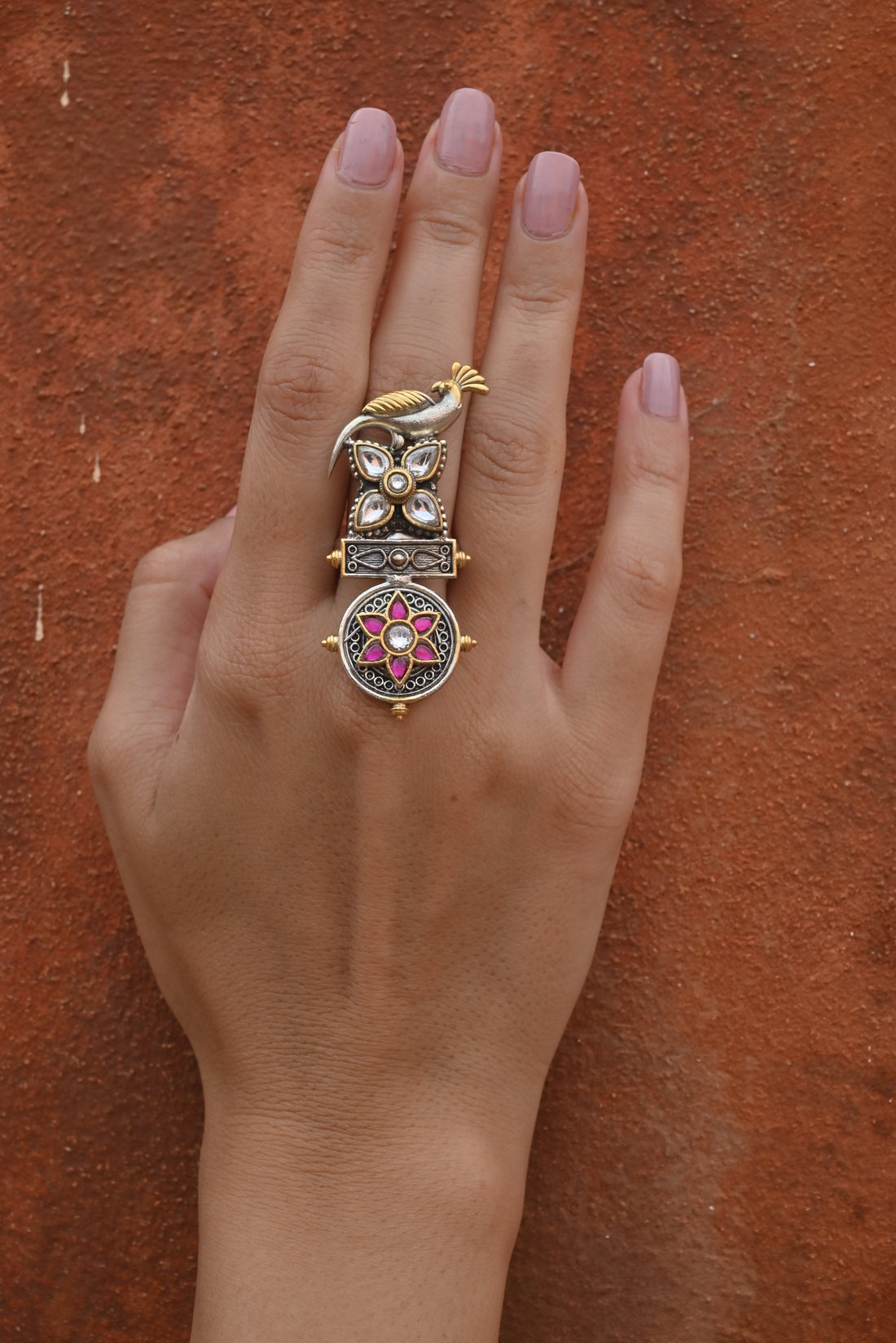 Silver Fusion Peacock Mandala Ring