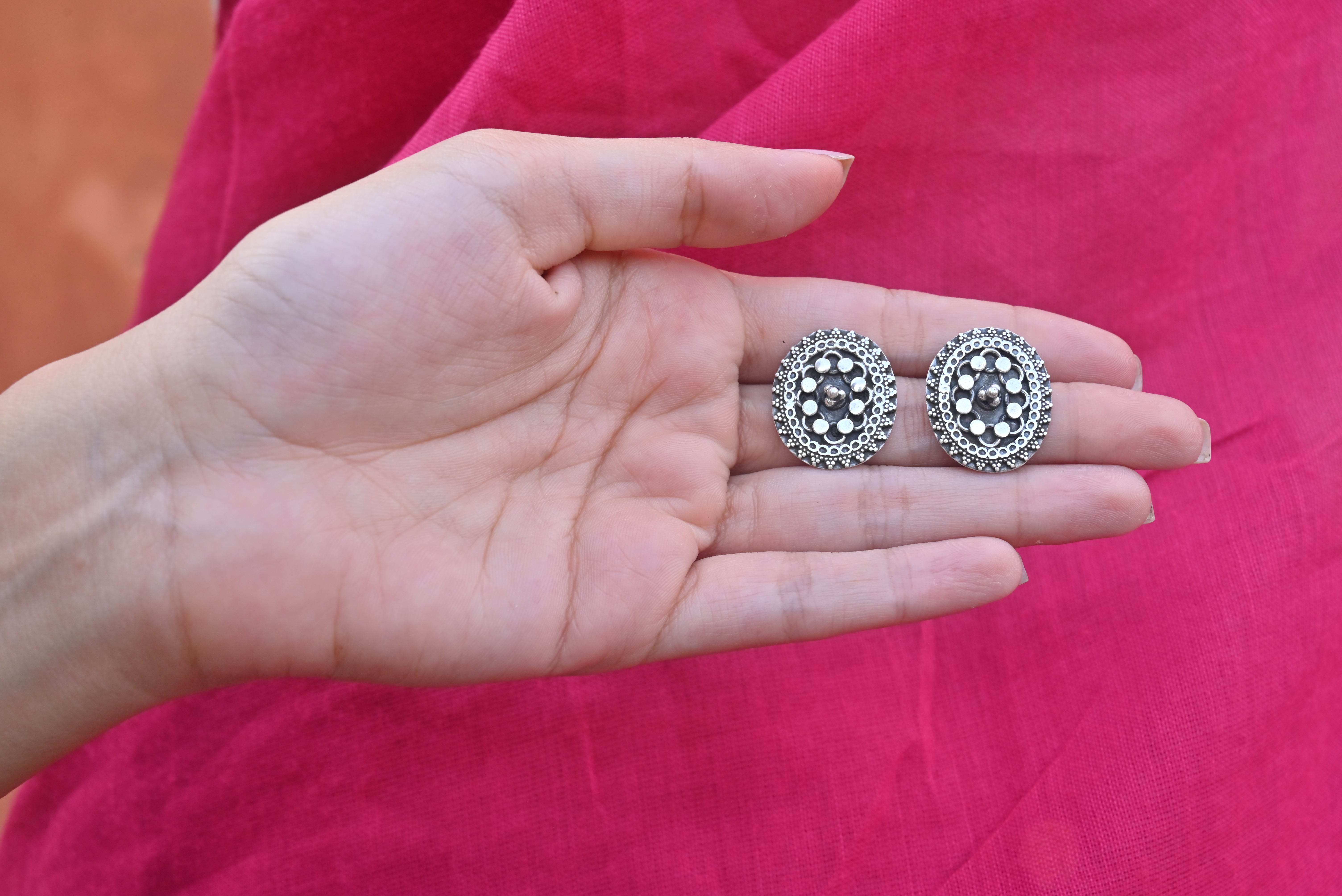 Silver Meera Mandal Studs