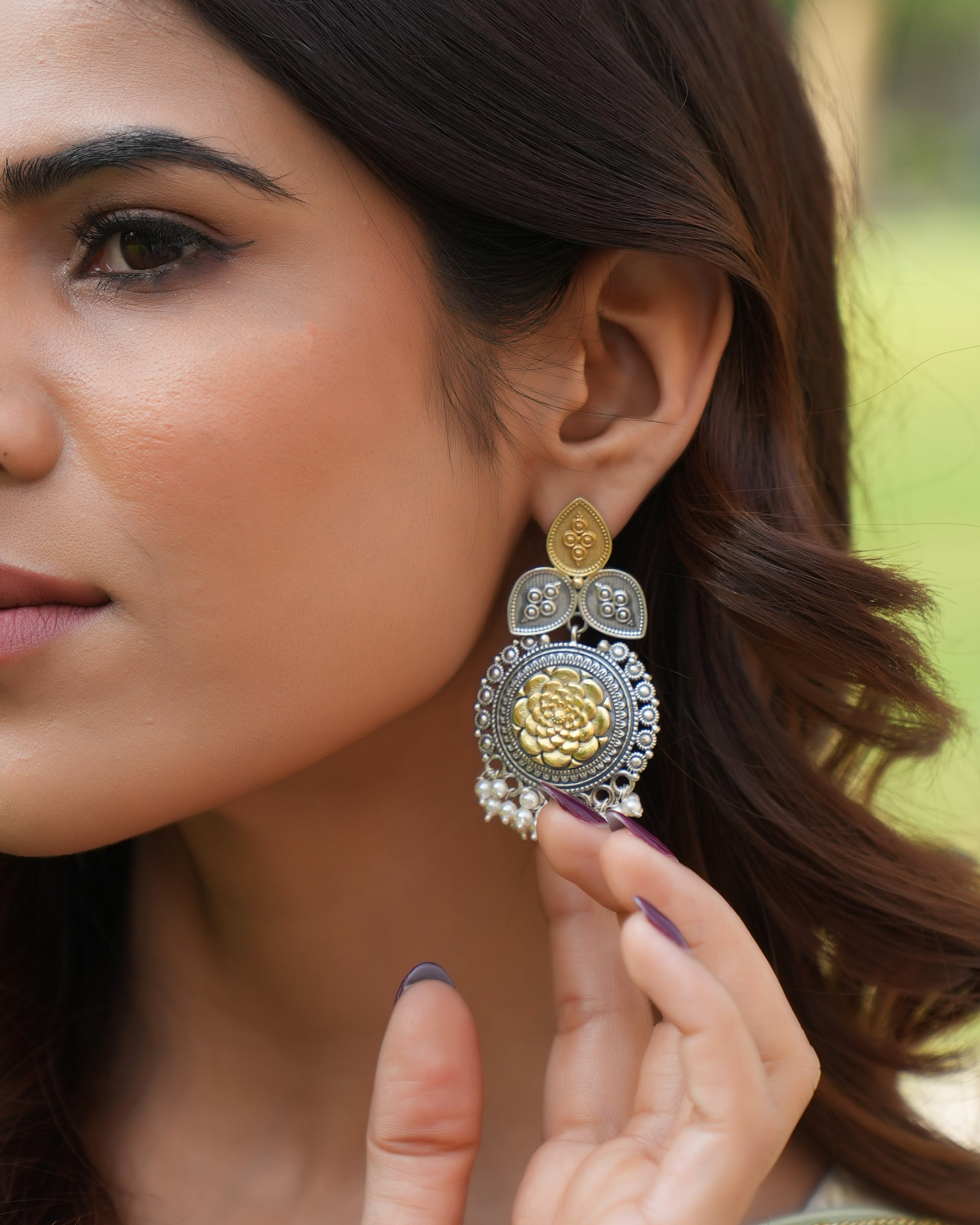 Dual Tone Silver Earrings