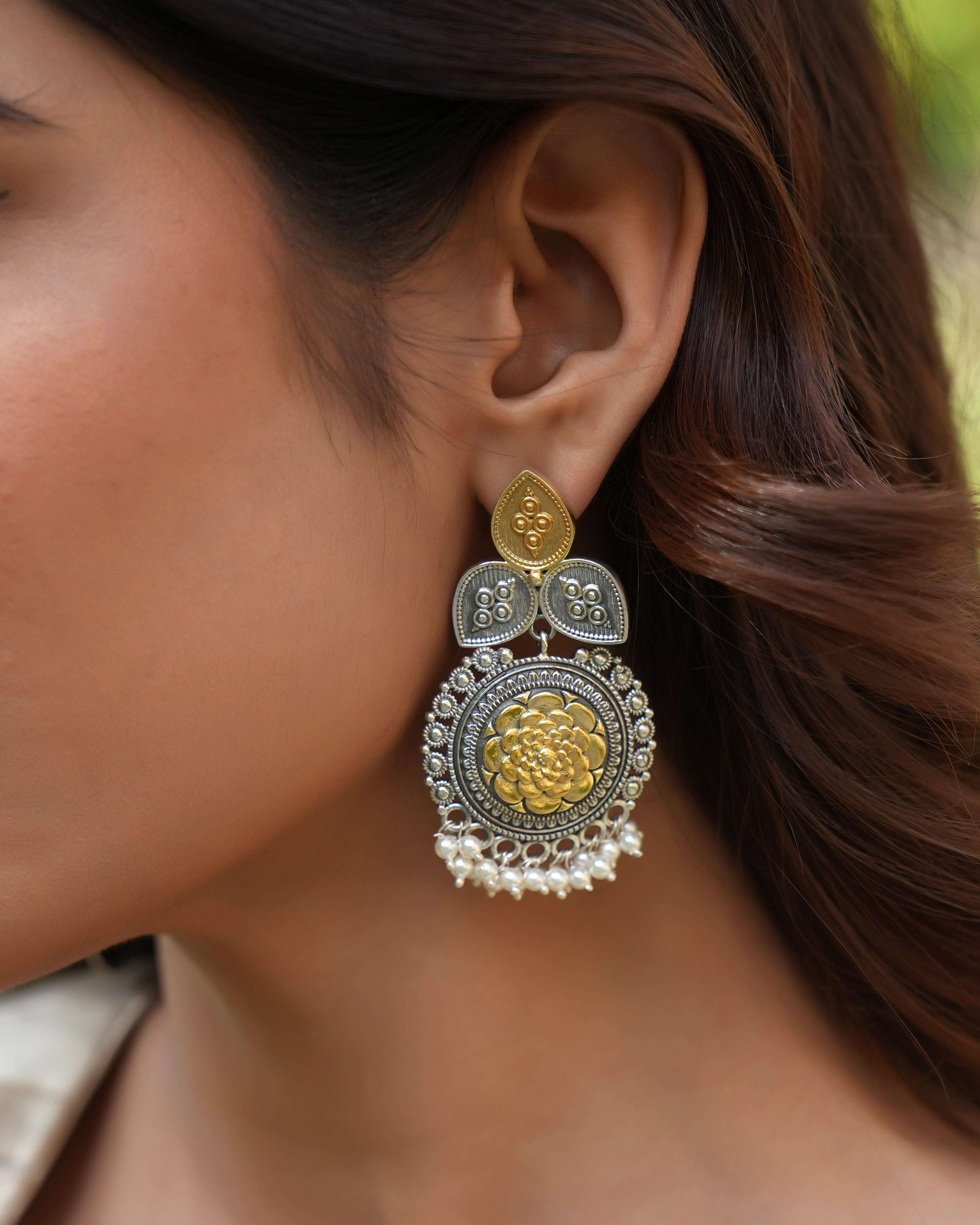 Dual Tone Silver Earrings