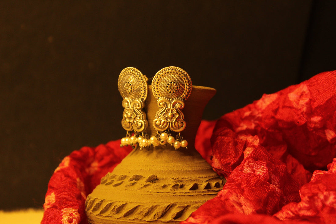 Floral Motif Silver Oxidised Earrings