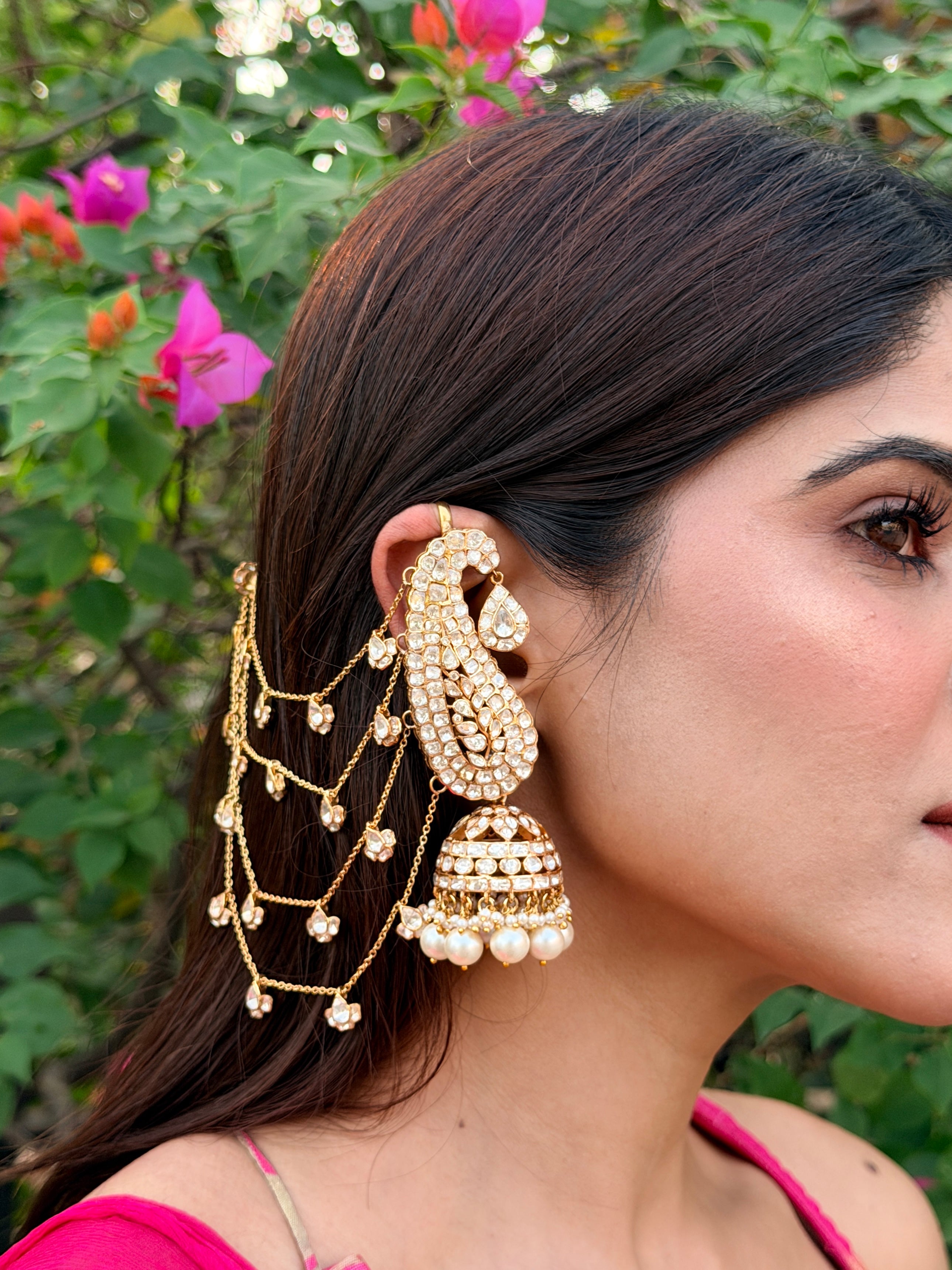 Silver karn phool earrings