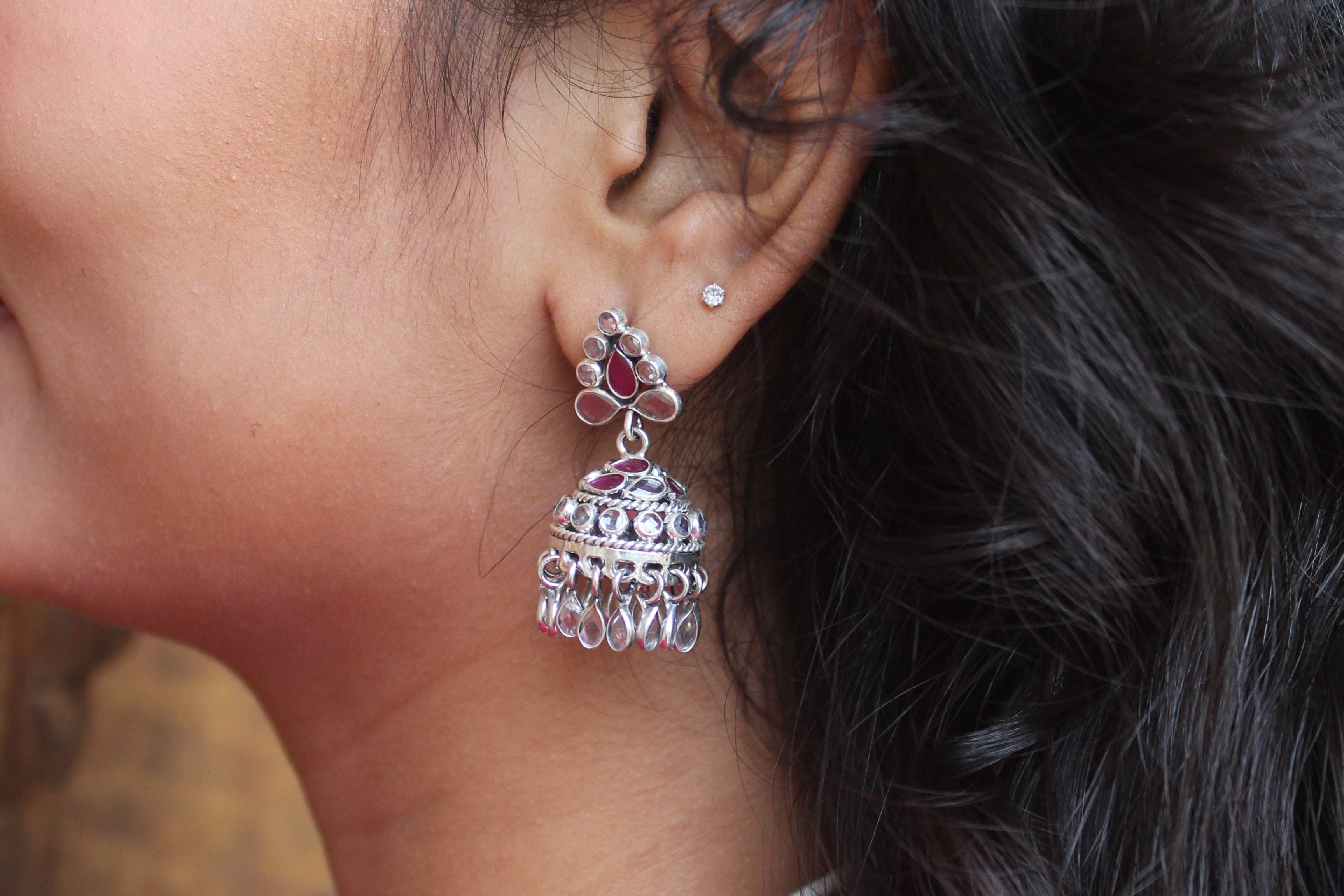 Silver Pink Pastel jhumki