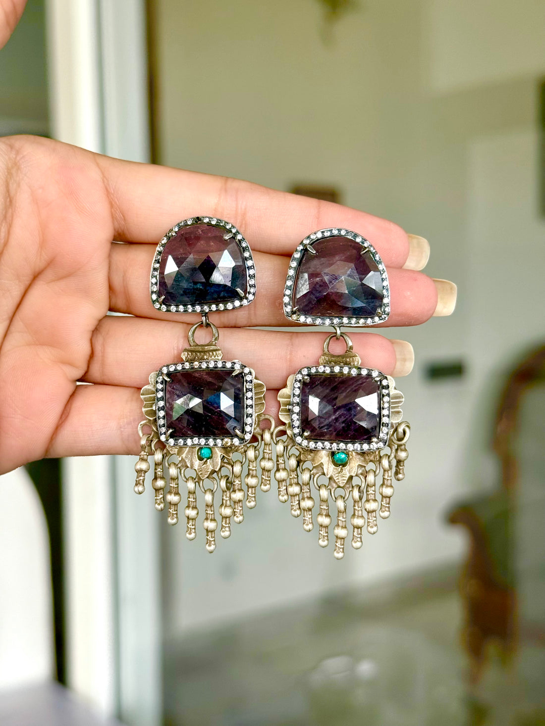 Rajwada Bohemian Set with Multi sapphire stone