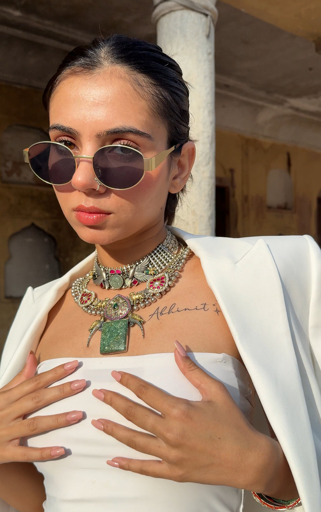 Emerald parrot royalty necklace set