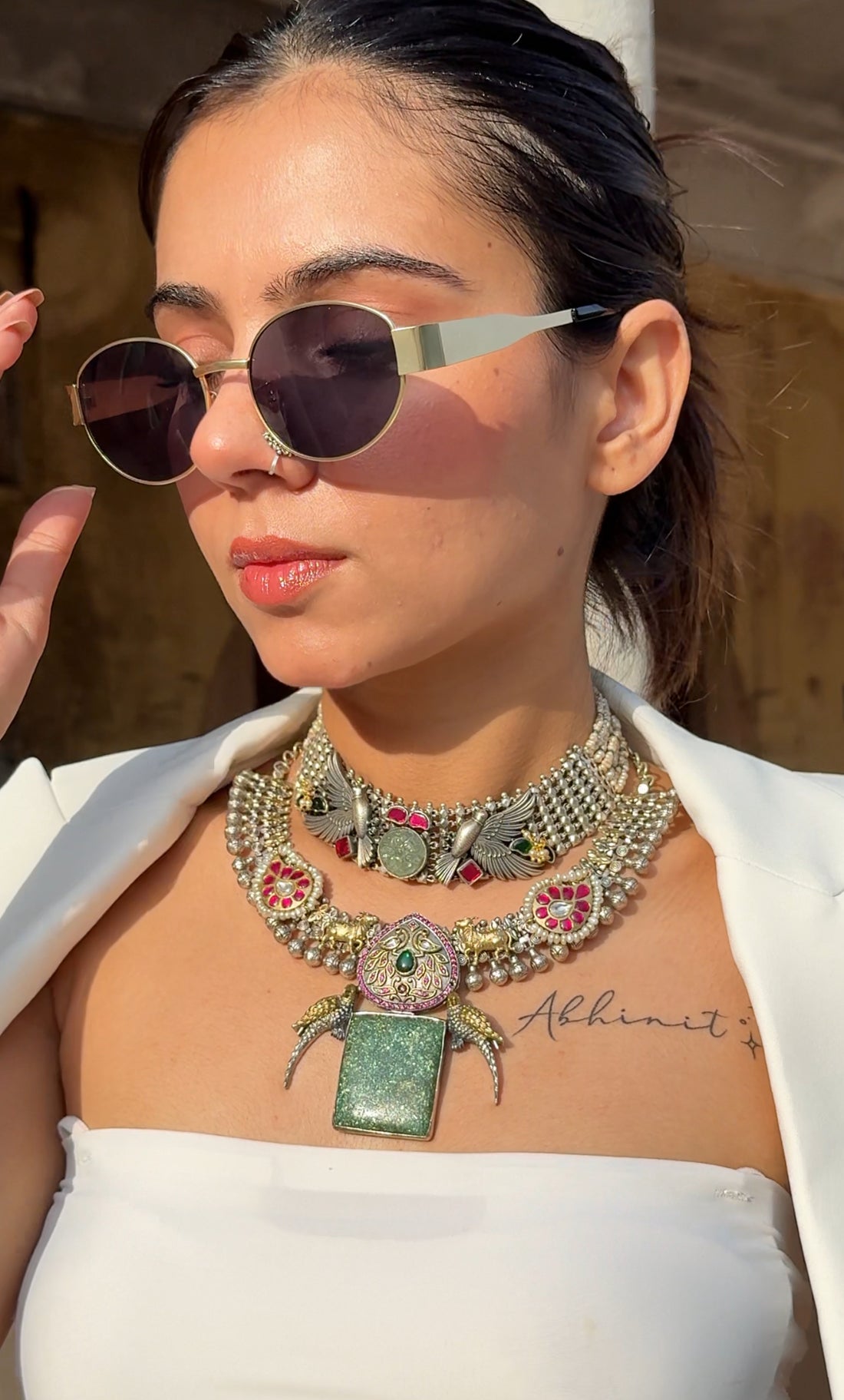 Emerald parrot royalty necklace set