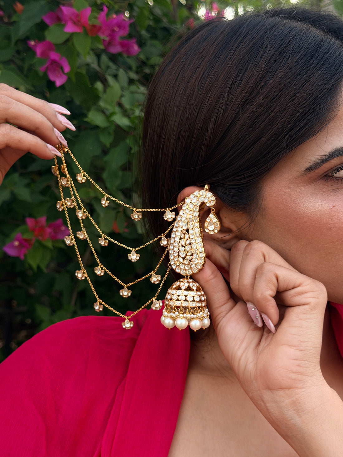 Silver karn phool earrings