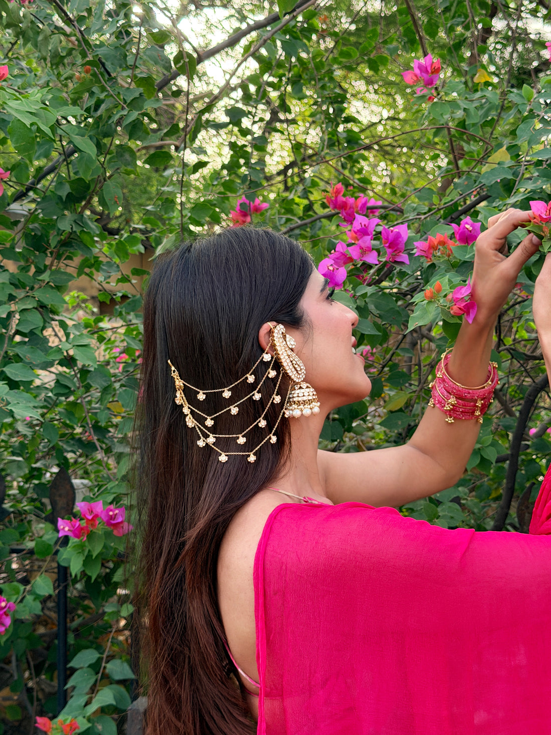 Silver karn phool earrings