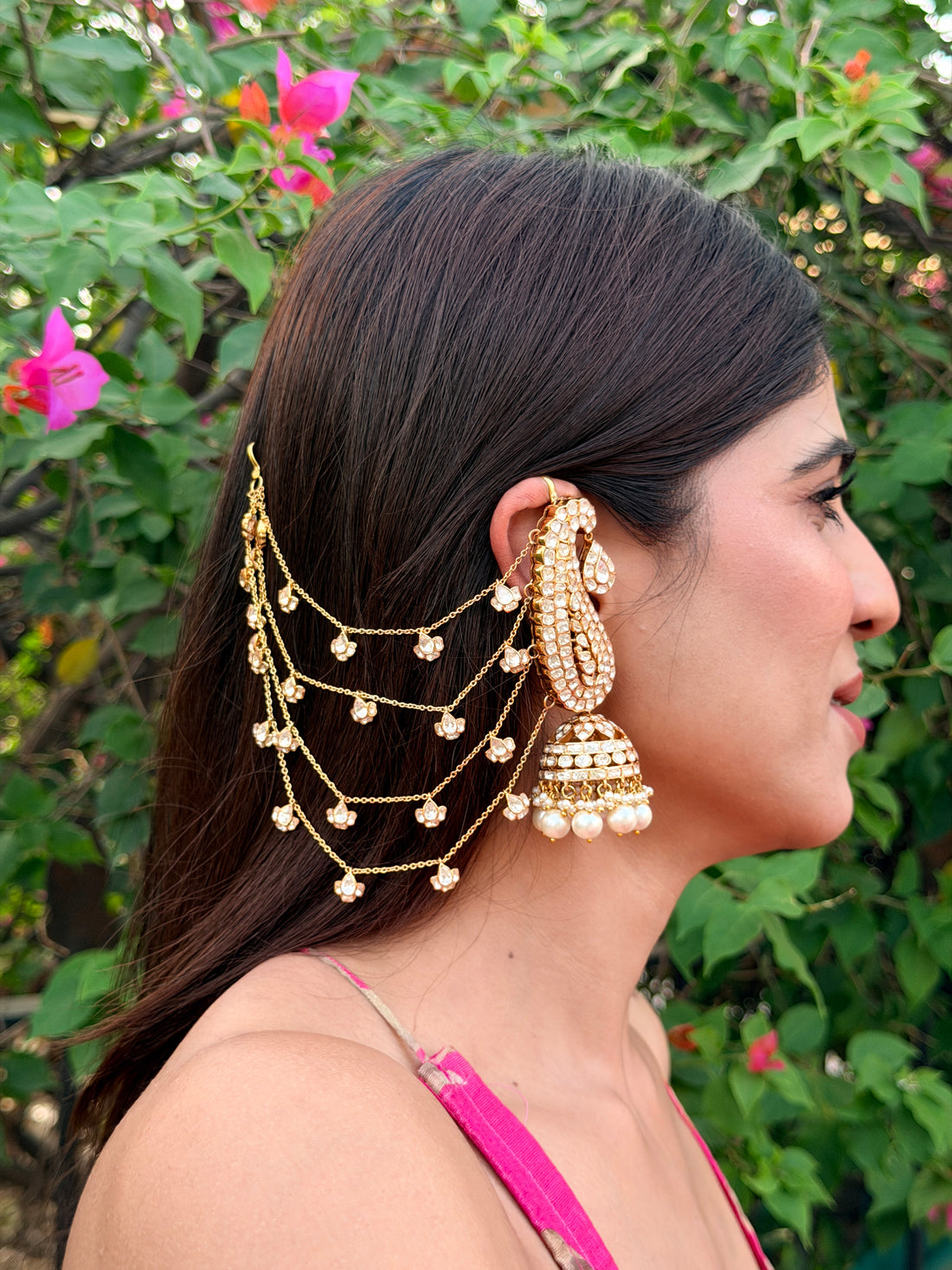 Silver karn phool earrings