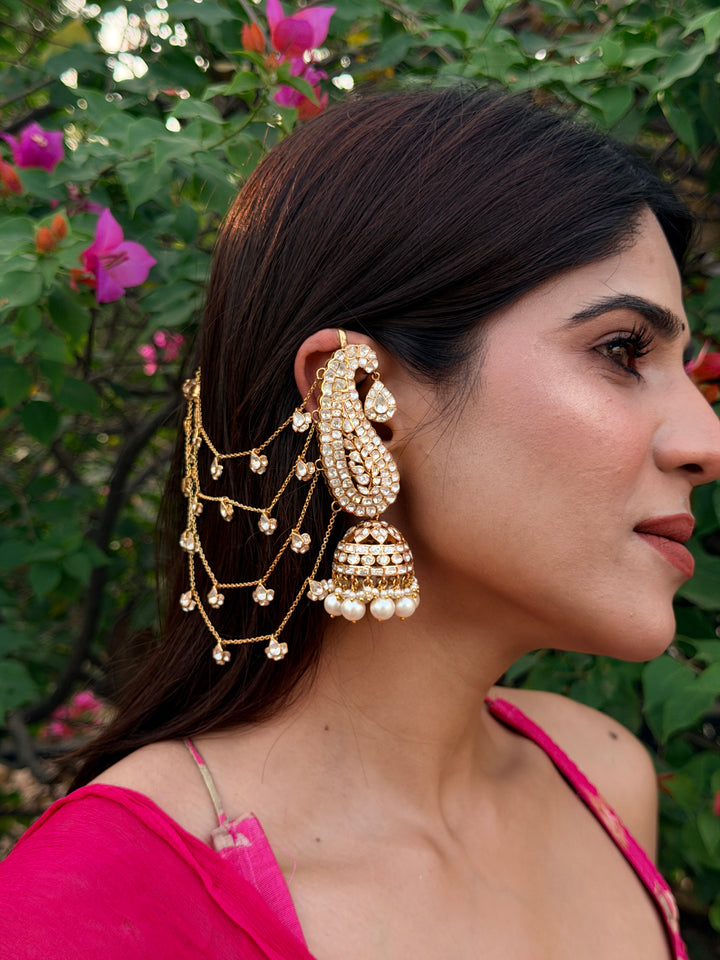 Silver karn phool earrings