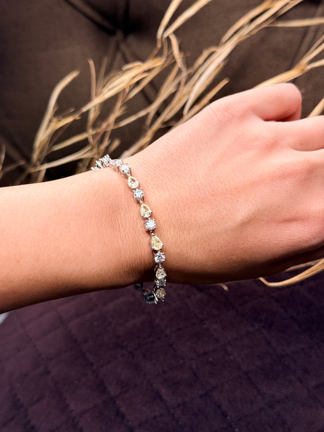 Silver Pear-Cut & Round Diamond Tennis Bracelet