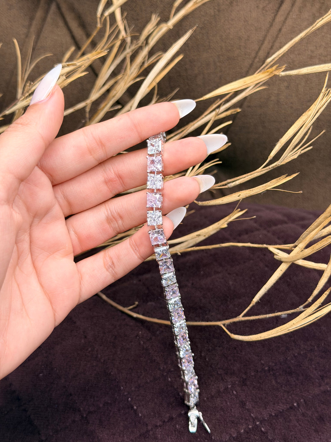 Silver Princess cut diamond tennis bracelet